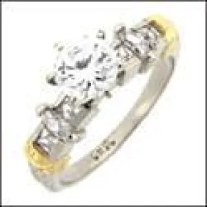 1 Carat Round Cubic Zirconia Engagement Ring 14K Gold Two Tone Bars