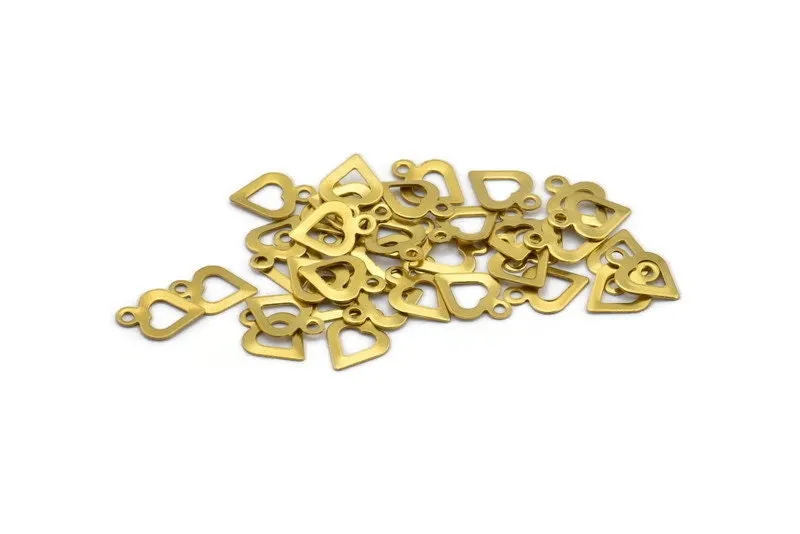 100 Raw Brass Heart Charms, Findings (11x8 Mm) Brs 557 A0530