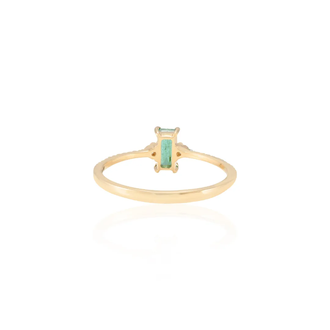 14K Baguette Shape Emerald and Diamond Ring