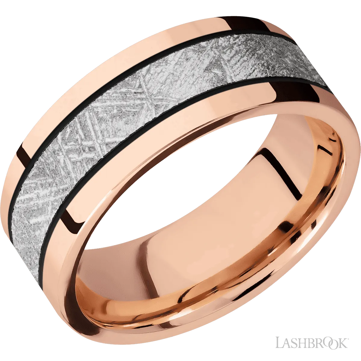 14K Rose Gold with Polish Finish and Meteorite Inlay - 8MM