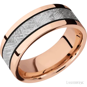 14K Rose Gold with Polish Finish and Meteorite Inlay - 8MM