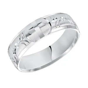 14k White Gold Satin Finished Polished Edges Ring with Polished Cross Cuts - 6mm