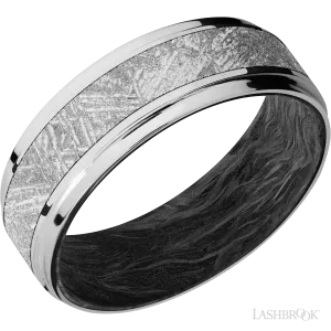 14K White Gold with Polish , Polish Finish and Meteorite Inlay and Forged Carbon Fiber - 7MM