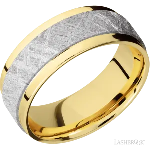 14K Yellow Gold Band with Polish Finish and Meteorite Inlay - 8MM