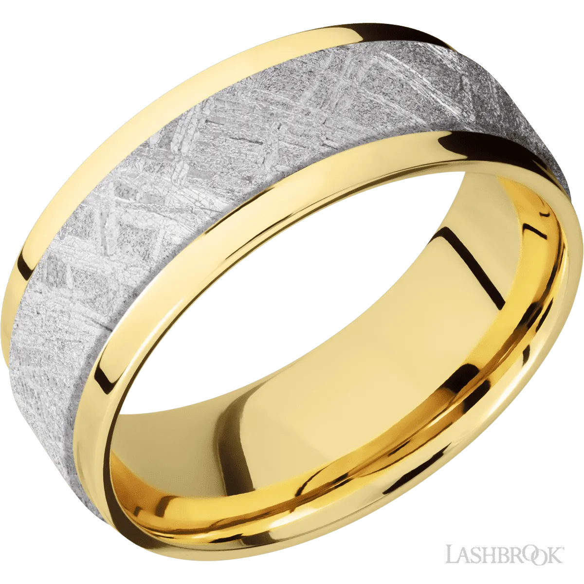 14K Yellow Gold Band with Polish Finish and Meteorite Inlay - 8MM