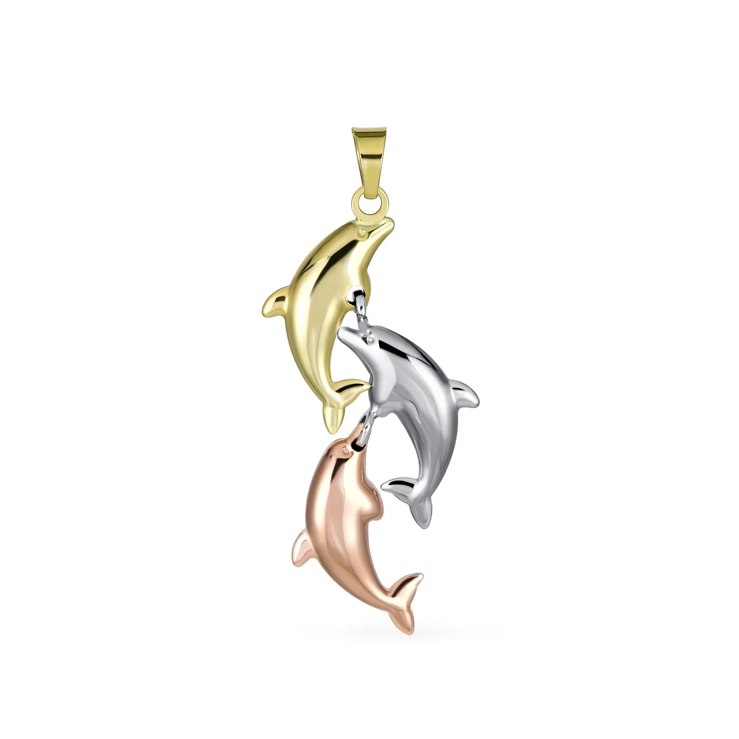 14K Yellow REAL Gold Nautical Dolphin Family Pendant