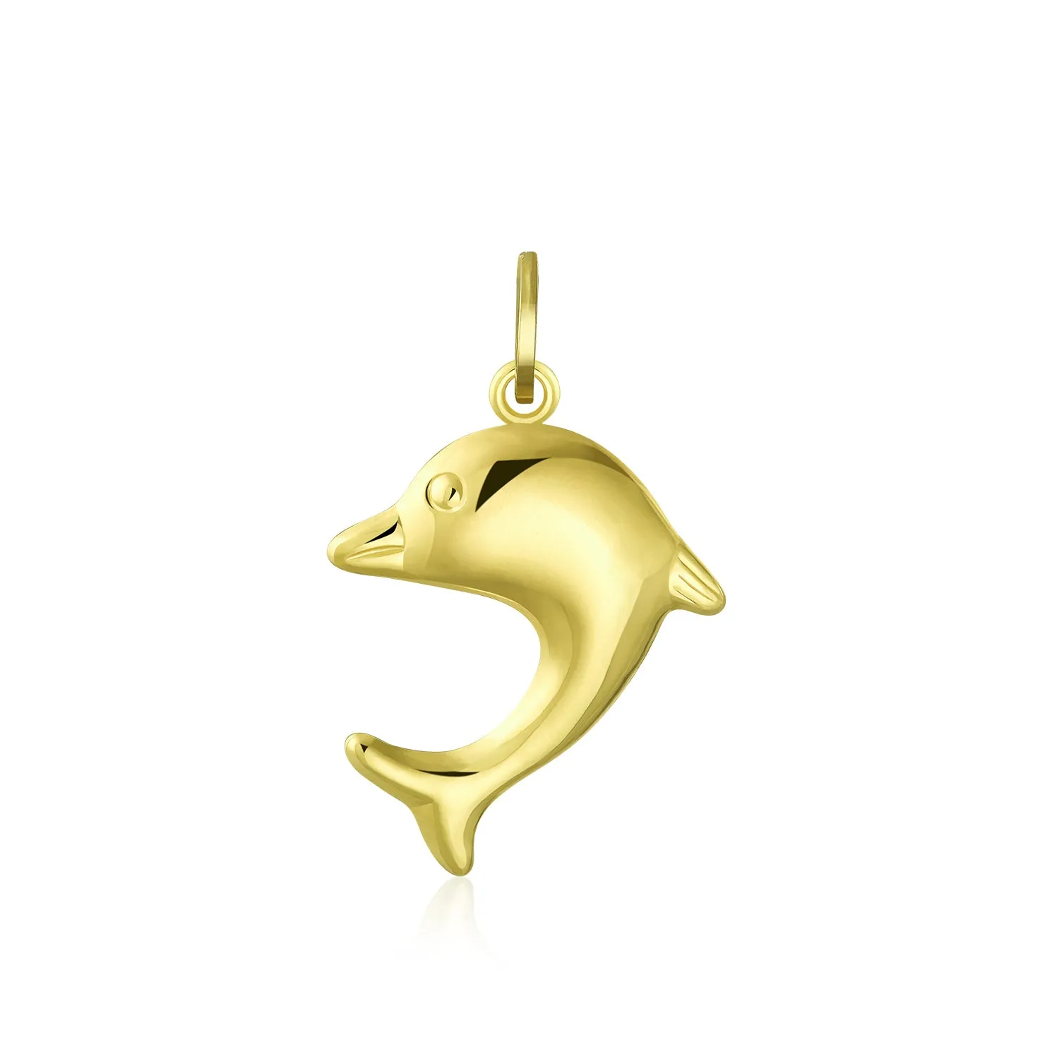 14K Yellow REAL Gold Nautical Dolphin Family Pendant