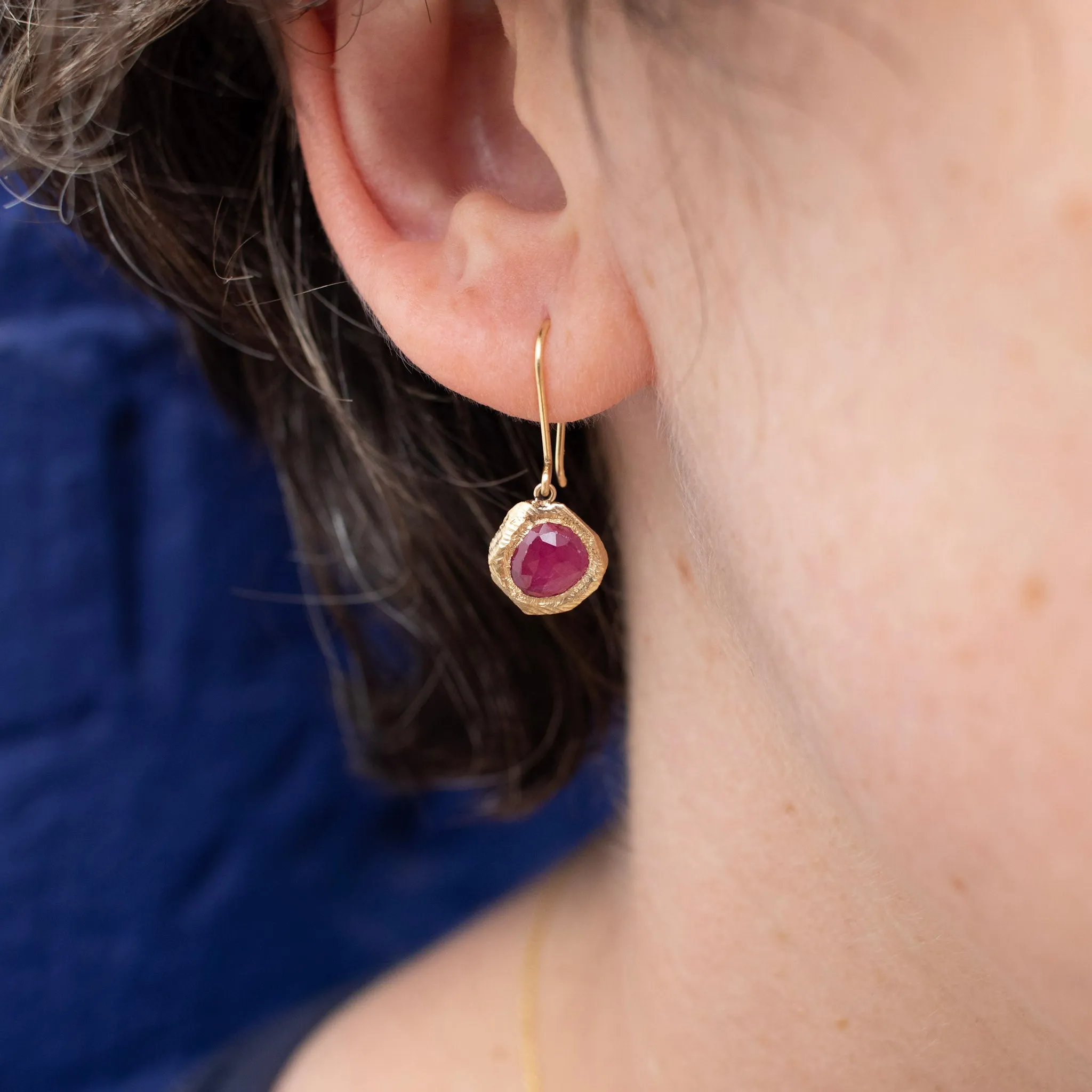 18K Freeform Drop Earring in Ruby