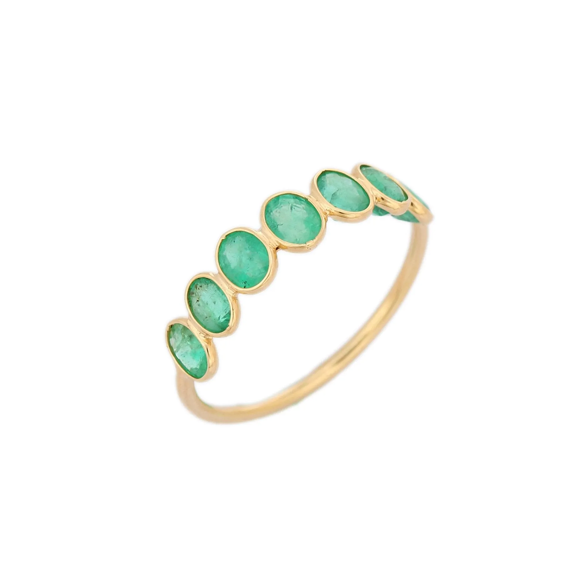 18K Yellow Gold Emerald Half Eternity Band