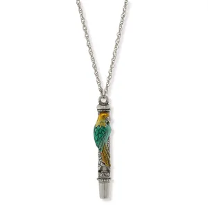 1928 Jewelry&reg; Pewter Green And Yellow Enamle Parrot Whistle Necklace 30"