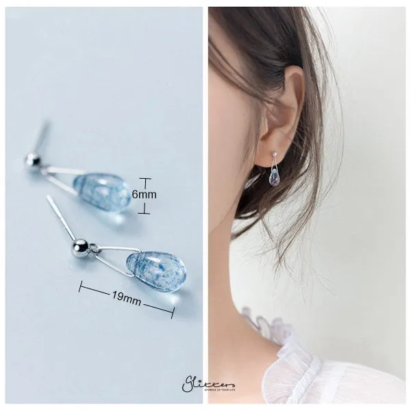 925 Sterling Silver Blue Water Drop Dangle Earrings