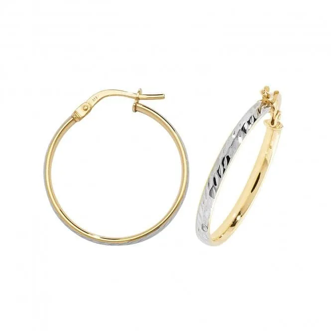 9CT Yellow & White Gold Oval DC Hoop Earrings ER1043