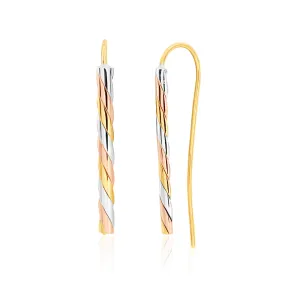 9ct Yellow Gold, White Gold & Rose Gold Twist Drop Earrings