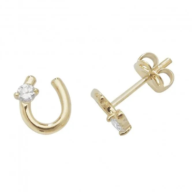 9ct Yellow Gold Zirconia Horseshoe Stud Earrings ES438