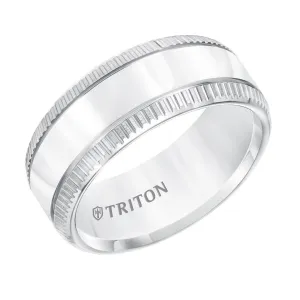 ALBUS White Tungsten Polished Center Wedding Band with Coin Edge Sides by Triton Rings - 9mm