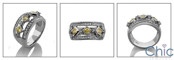 Anniversary Canary Princess in Bezel Cubic Zirconia Cz Ring