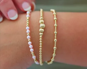 bara boheme - "HAMPTONS" Gold Filled & Pearls Beaded Bracelets Stack: 14K Gold Filled / Stretchy 6.5"