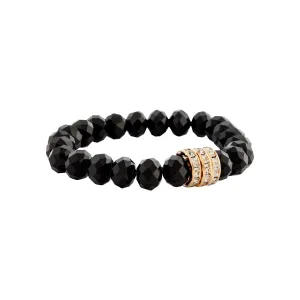 Black Bead Triple Diamante Ring Bracelet