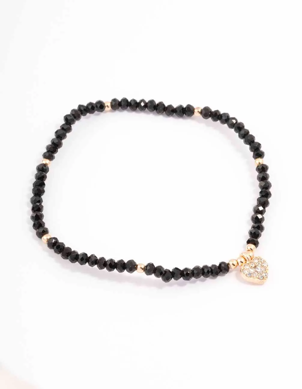 Black Beaded Simple Toggle Heart Charm Bracelet