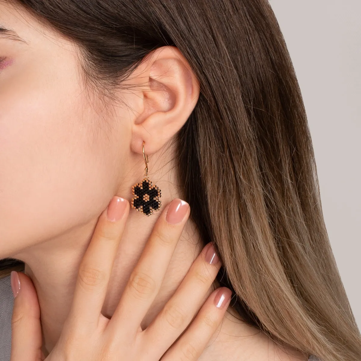 Black Flower Dangle Earring