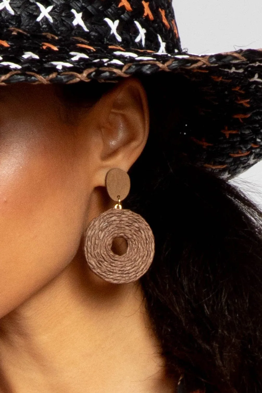 Brown Weave Disk Earring