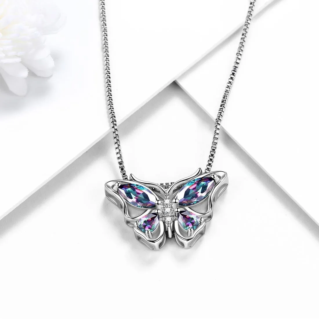 Butterfly Rainbow Mystic Topaz Necklaces Women Girls Jewelry Gift Sterling Silver