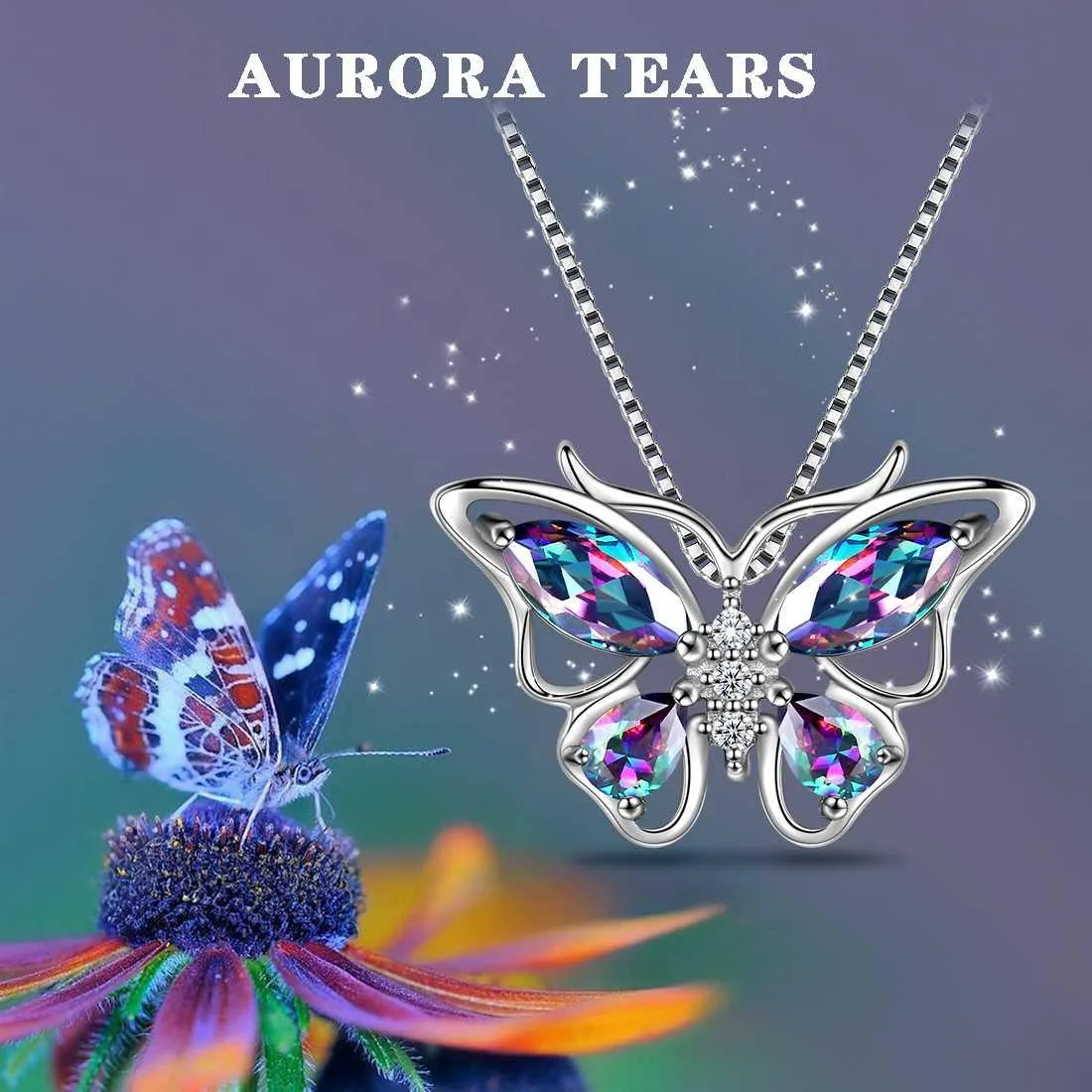 Butterfly Rainbow Mystic Topaz Necklaces Women Girls Jewelry Gift Sterling Silver