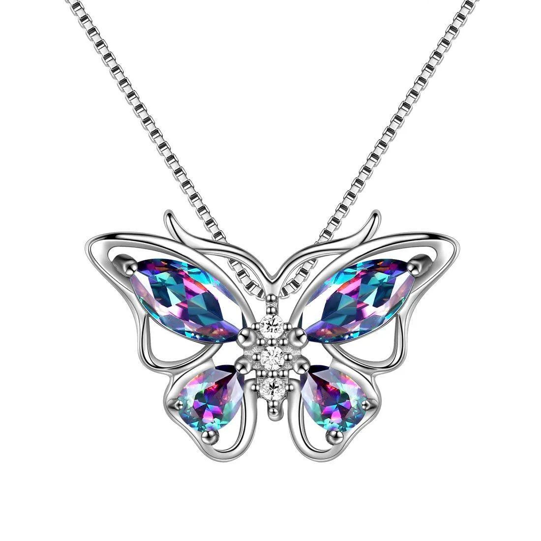 Butterfly Rainbow Mystic Topaz Necklaces Women Girls Jewelry Gift Sterling Silver