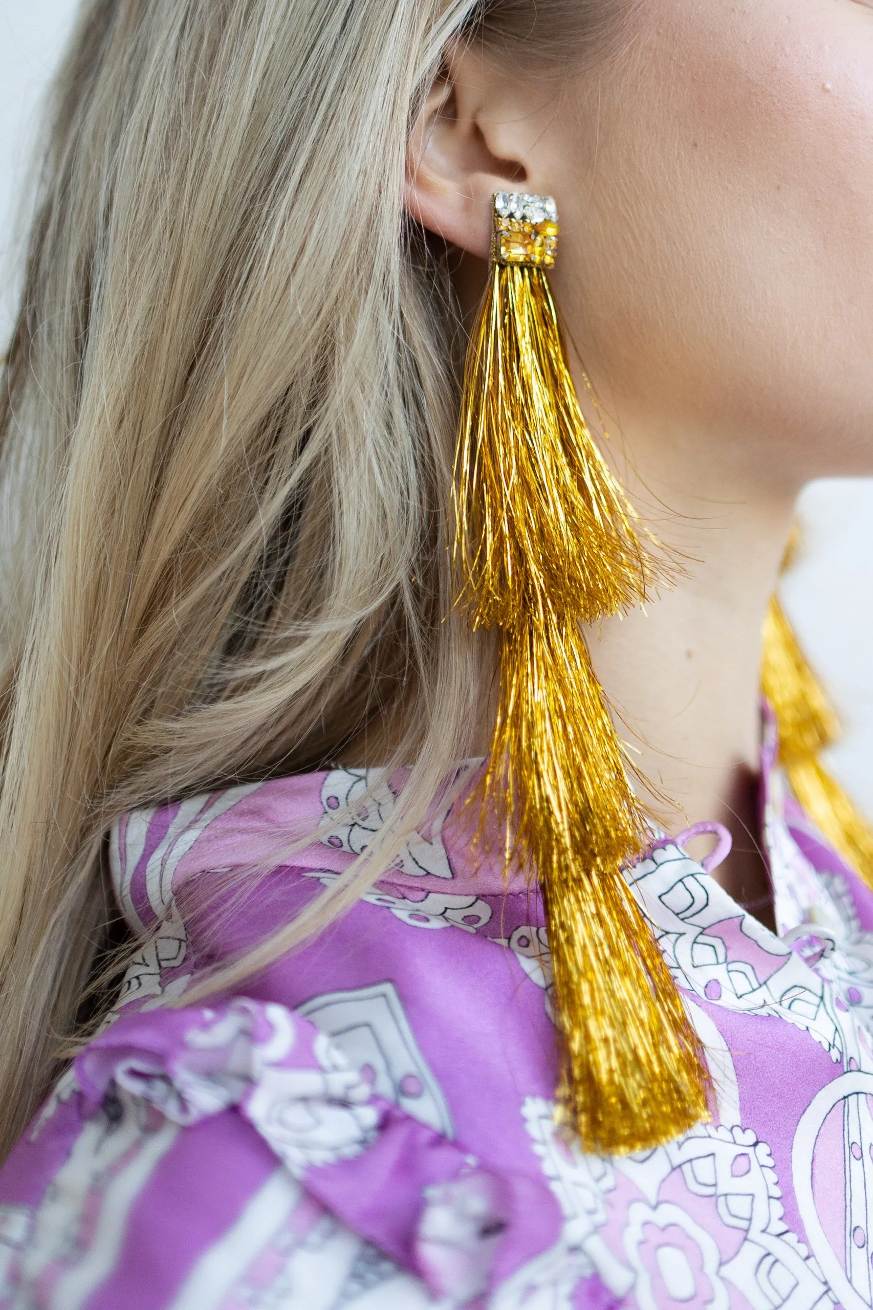 Cascade Tassel Statement Earrings in Gold