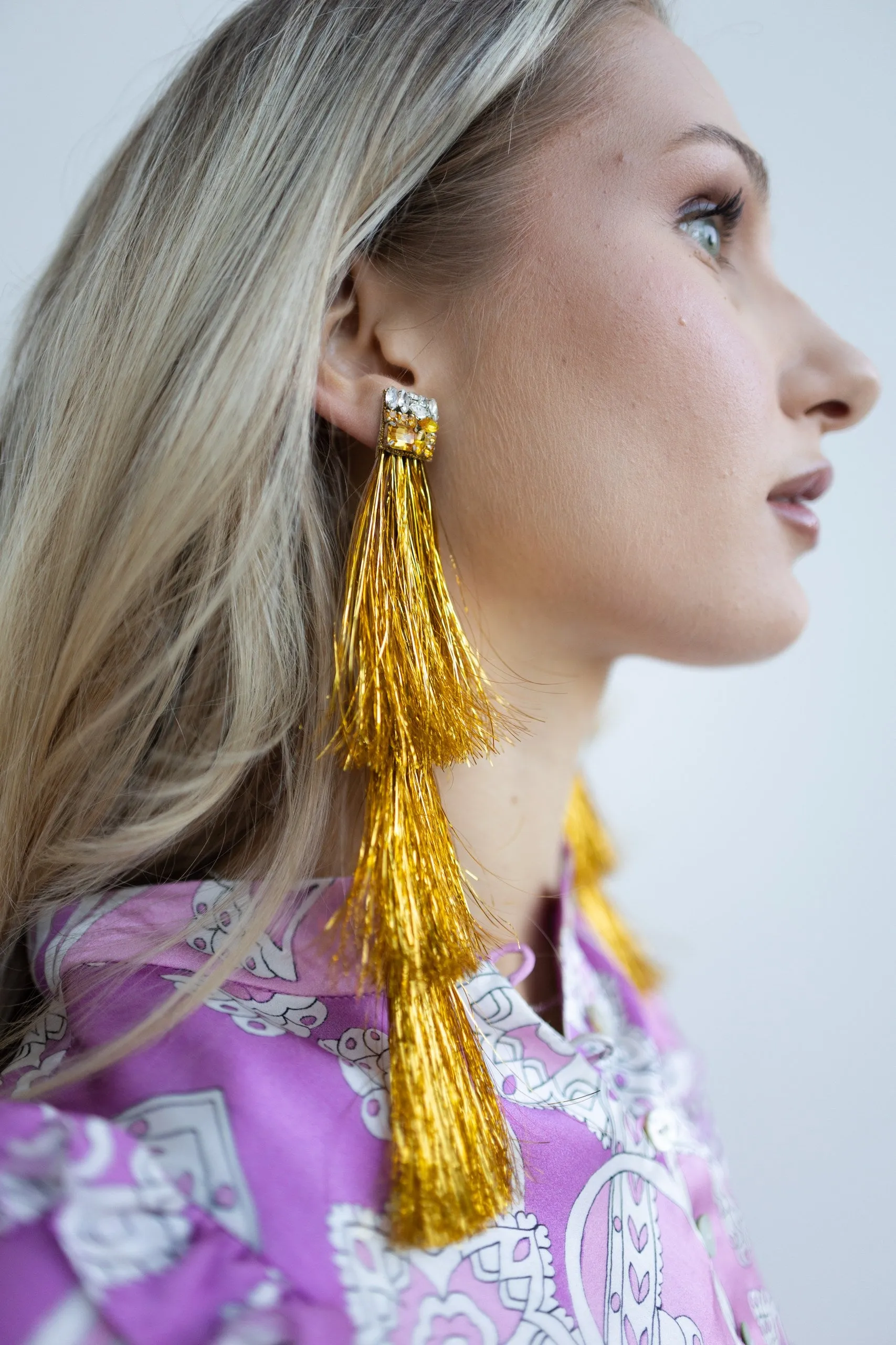 Cascade Tassel Statement Earrings in Gold