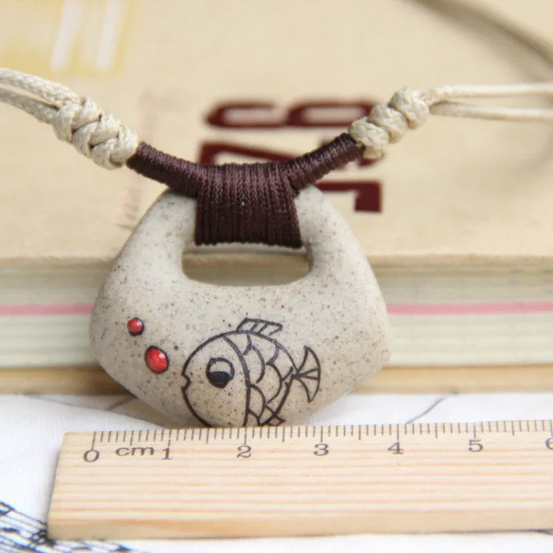 Ceramic Necklace, Clay Fish Pendant Fashion Vintage Accessories Jewelry Factory Wholesale Handmade Ethnic Style