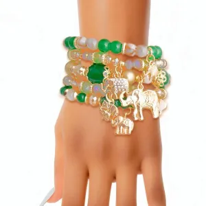 Chic Elephant Charm Bracelets with Green Beads - Must-Have Accessories