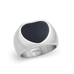 CJ3882 Wholesale Women's Stainless Steel Epoxy Jet Black Heart Ring