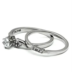 CJG1091 Wholesale Clear AAA Grade CZ High Polished Stainless Steel Wedding Set Ring