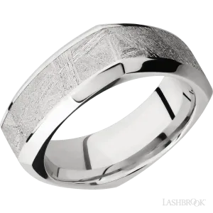 Cobalt Chrome beveled square band with a meteorite inlay - 8MM