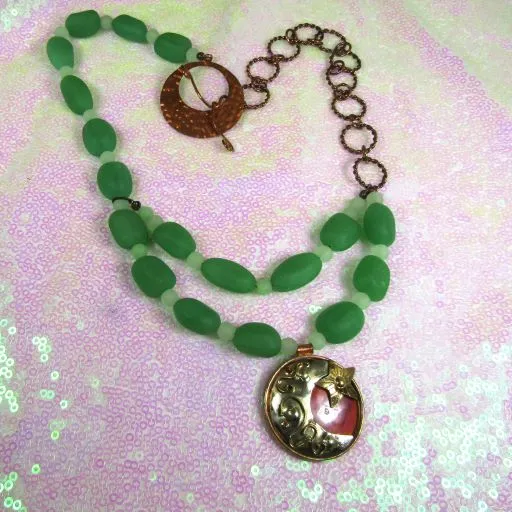 Cool Green Sea Glass and Copper Pendant Necklace