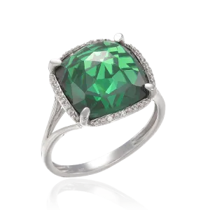 Cushion Cut Emerald Green Ring