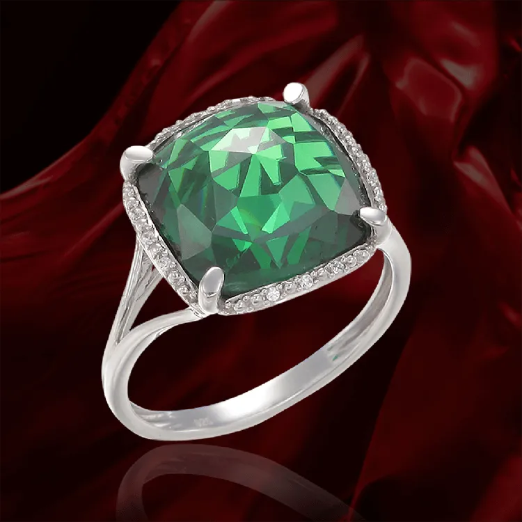 Cushion Cut Emerald Green Ring