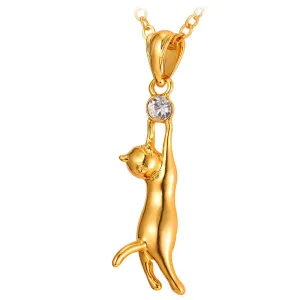 Cute Cat Necklace Gold Plated Pet Jewelry Trendy Rhinestone Pendant Necklace For Women Animal Cat Jewelry