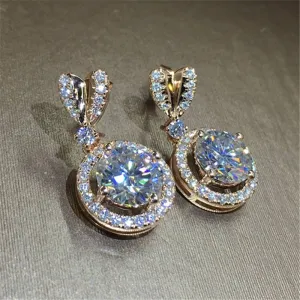 Dainty Heart Stud Earrings for Women with Big Round Cubic Zirconia in Gold Color