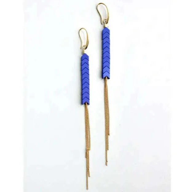 DAVID AUBREY - Blue and Gold Chain Fringe Earrings