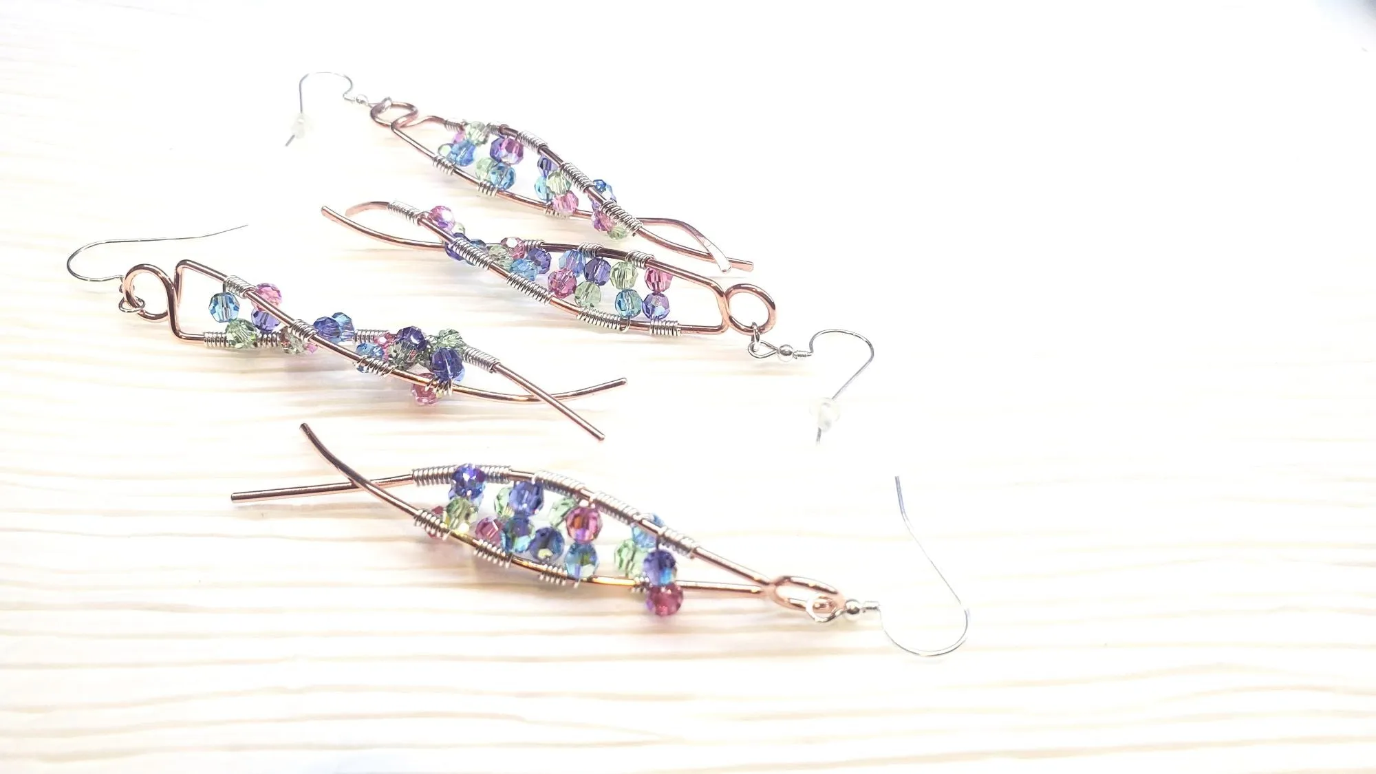 DNA Strand Double Helix Long Crystal Earrings