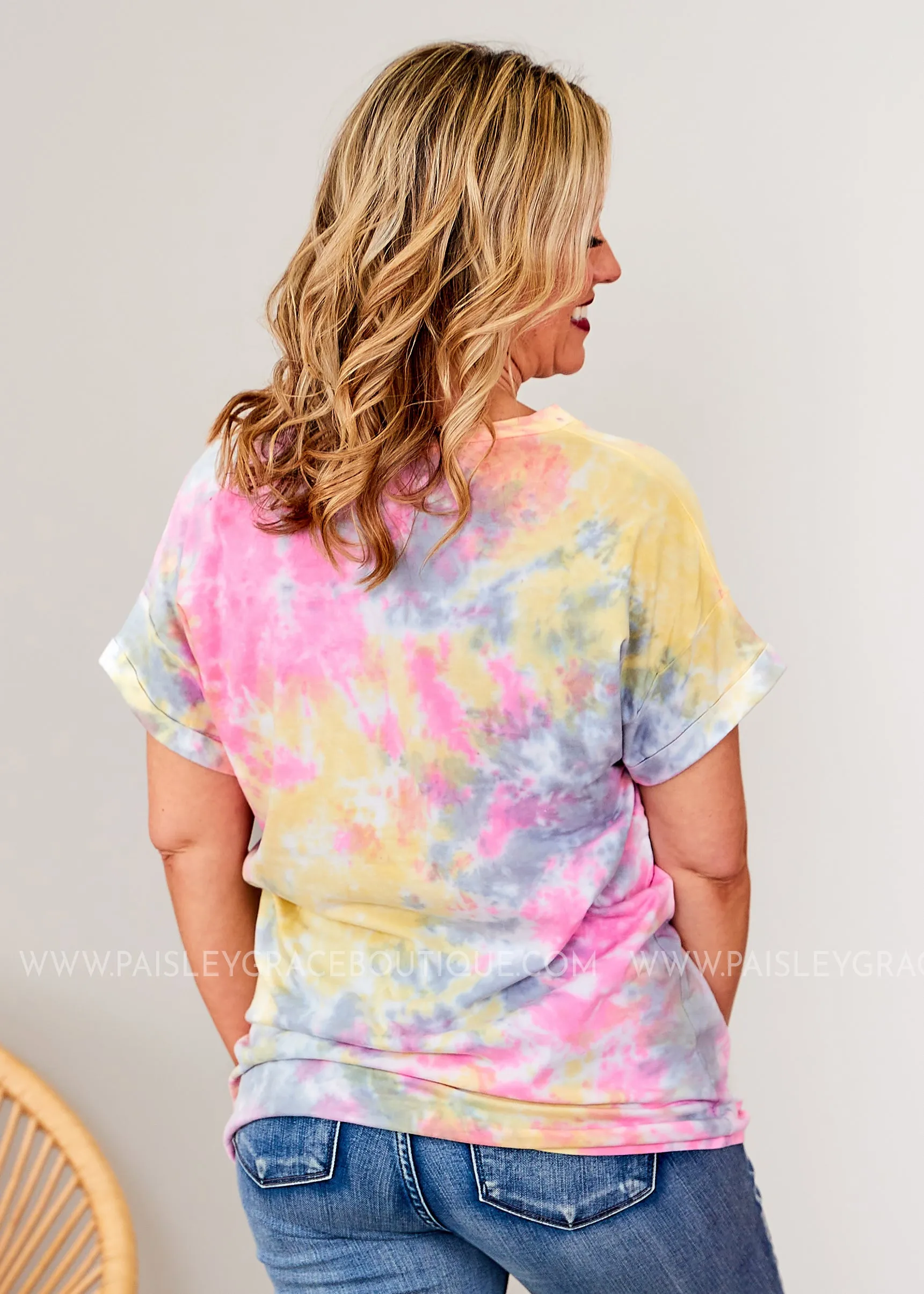 Everyday Tee- PINK/GREY TIE-DYE  - FINAL SALE