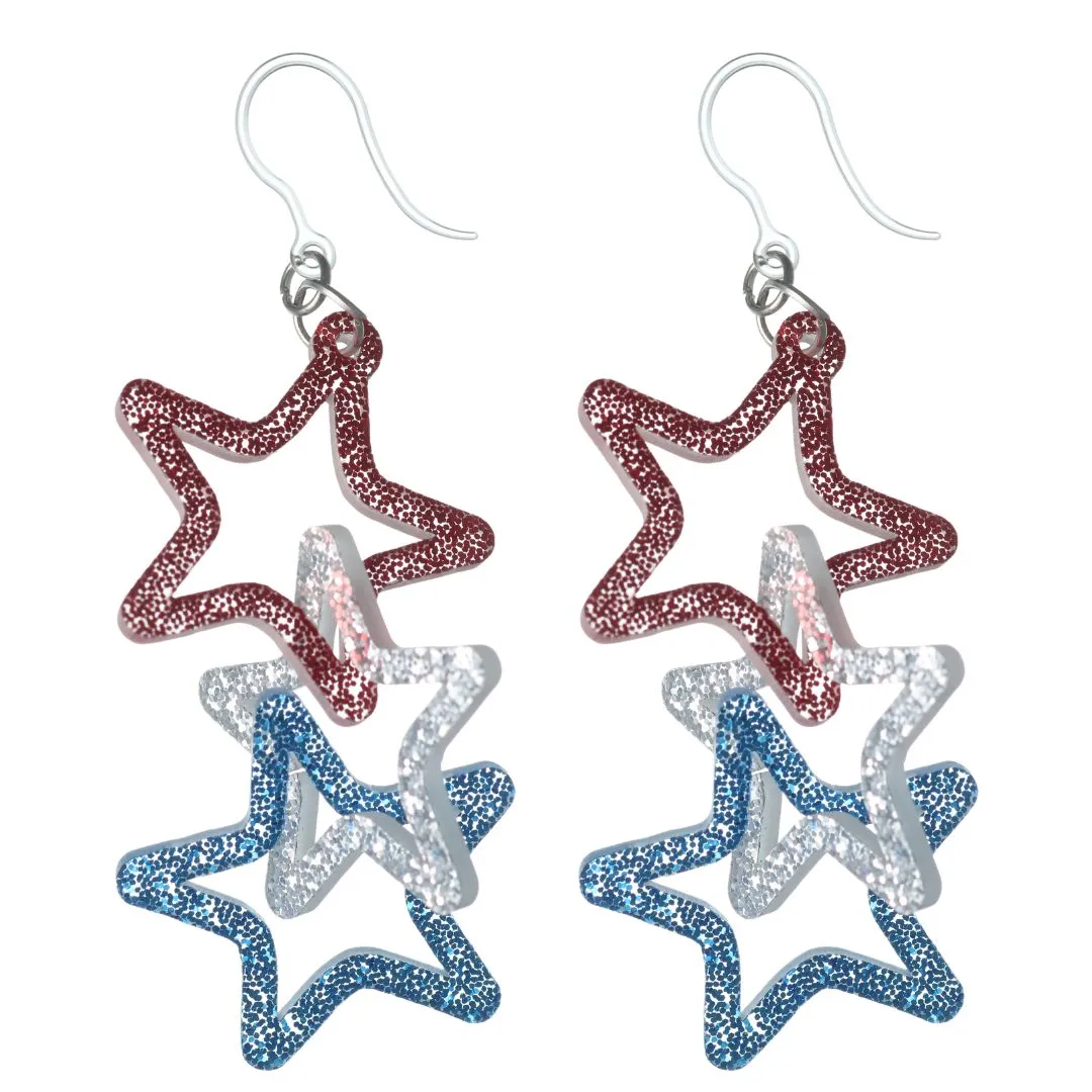 Exaggerated Linked Stars Dangles Hypoallergenic Earrings for Sensitive Ears Made with Plastic Posts