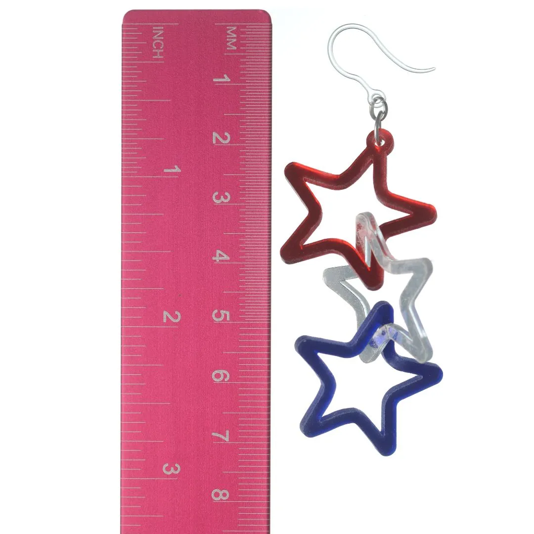 Exaggerated Linked Stars Dangles Hypoallergenic Earrings for Sensitive Ears Made with Plastic Posts