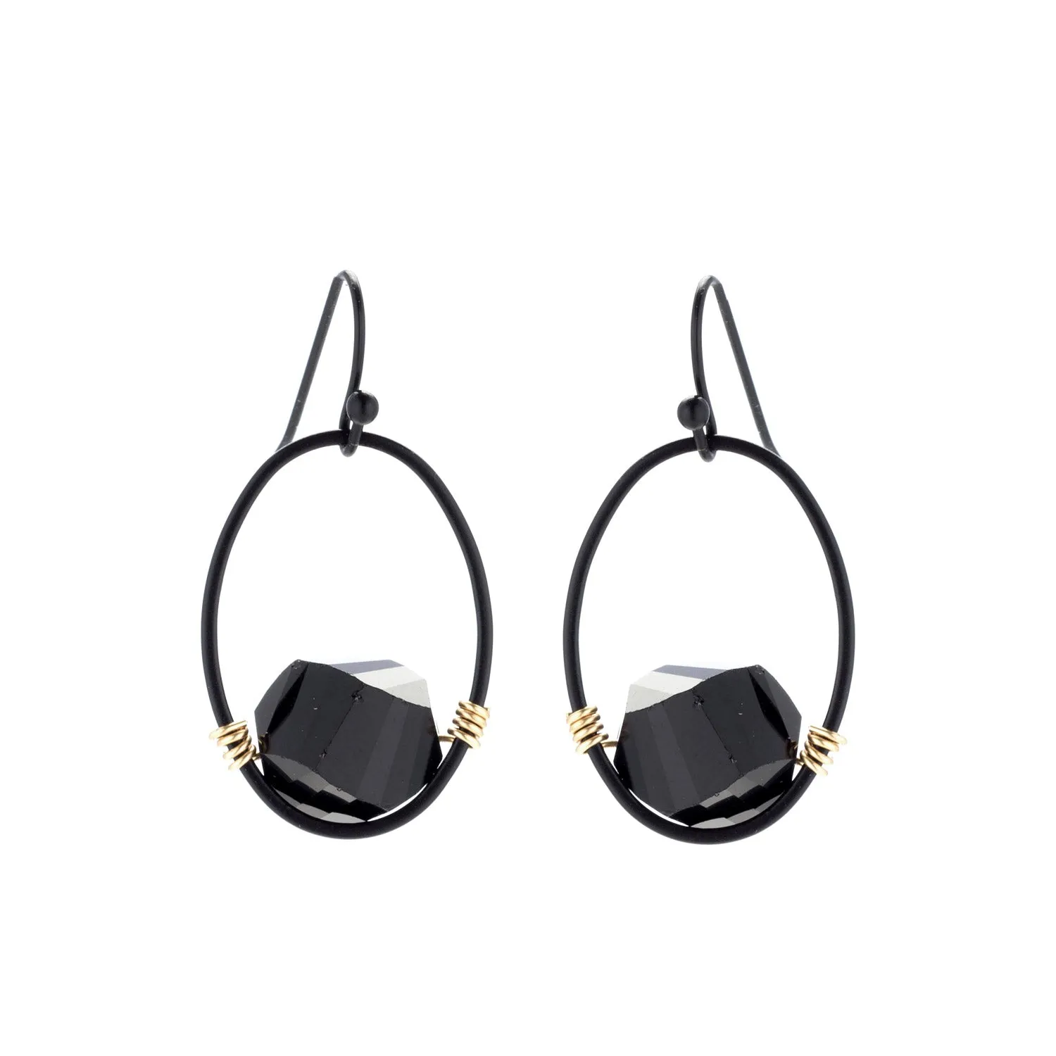 Faceted Crystal And Oval Matte Black Earrings - Black