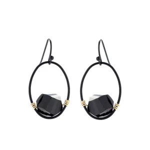 Faceted Crystal And Oval Matte Black Earrings - Black