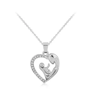 Fashion Mother's Day Gift Mother Daughter Mom Baby Child Family Love Rhinestone Heart-shaped Pendant Necklace For Mom