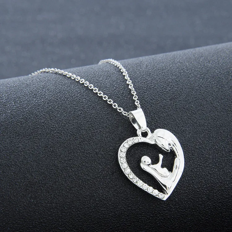 Fashion Mother's Day Gift Mother Daughter Mom Baby Child Family Love Rhinestone Heart-shaped Pendant Necklace For Mom