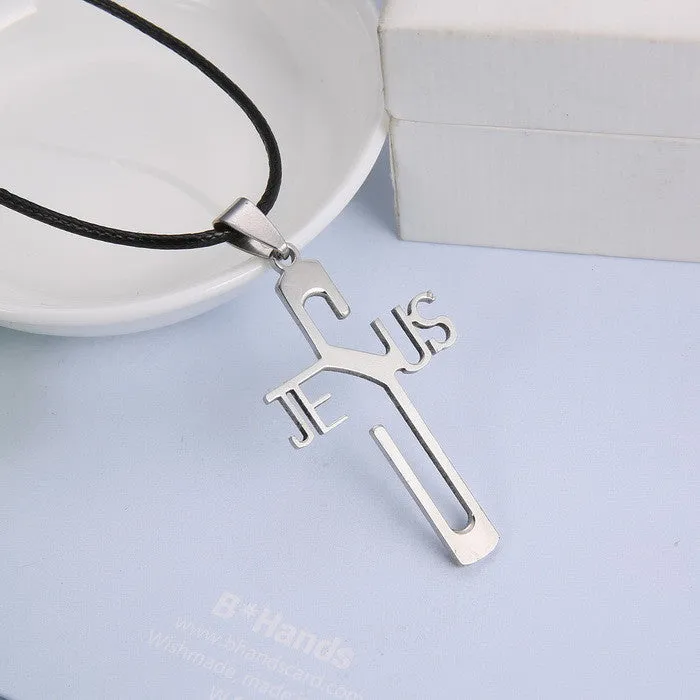 Fashion necklaces JESUS cross Pendant 316L Stainless Steel necklaces & pendants Leather Chain women & men jewelry